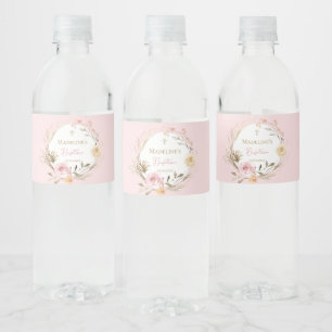 Etiqueta Para Botella De Agua flores beige rosa acuarela Bautizo