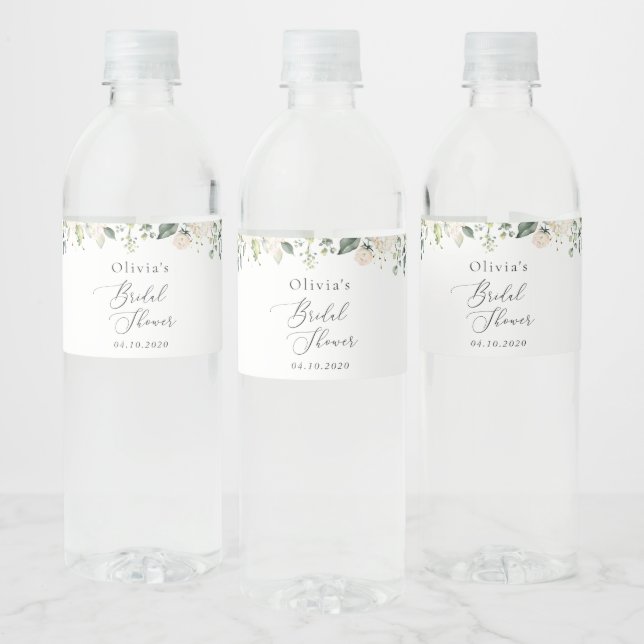 Etiqueta Para Botella De Agua Flores blancas, flores de crema, boho, ducha de no (Botellas)
