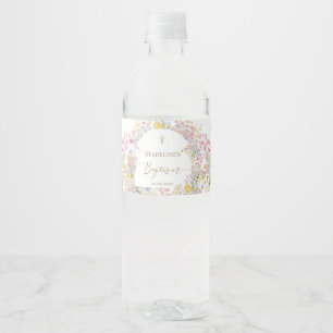 Etiqueta Para Botella De Agua flores de prado al acuarela Bautismo