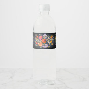 Etiqueta Para Botella De Agua flores húngaras -colores vibrantes