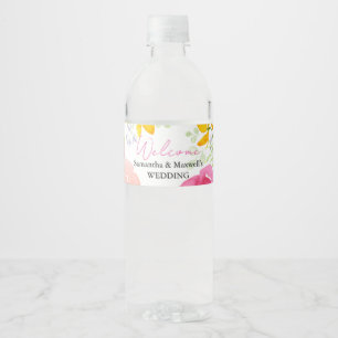 Etiqueta Para Botella De Agua Flores Multicolor Acuarela Personalizadas