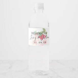 Etiqueta Para Botella De Agua Flores pintadas con acuarela Boda romántica