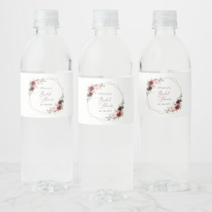 Etiqueta Para Botella De Agua Flores rojas de Borgoña, flores rosas, ducha de no