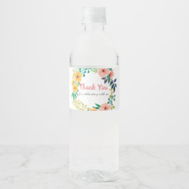 Etiqueta Para Botella De Agua Flores rosa acuarelas | Baby Shower Gracias