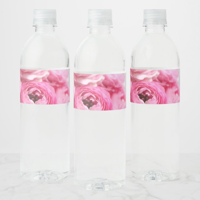 Etiqueta Para Botella De Agua Flores rosadas de ranunculus (Botellas)