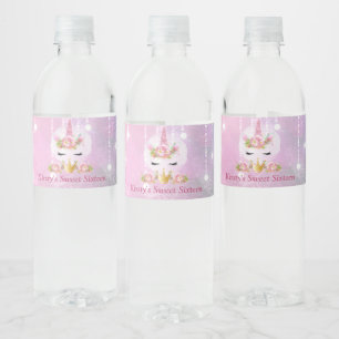 Etiqueta Para Botella De Agua Flores rosas de unicornio delgadas 16