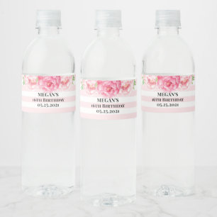 Etiqueta Para Botella De Agua Flores rosas rosadas de oro en 16 años