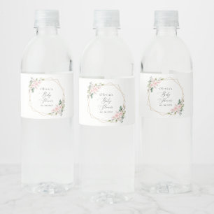 Etiqueta Para Botella De Agua Flores Rubor, flores rosadas, Boho, Baby Shower