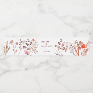 Etiqueta Para Botella De Agua Flores Silvestres Elegantes de Otoño Boho Chic Rús