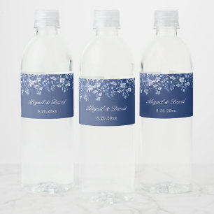 Etiqueta Para Botella De Agua Flores silvestres en boda azul francés