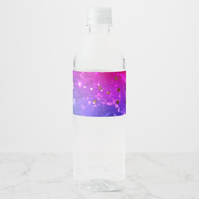 Etiqueta Para Botella De Agua Fondo azul rosa brillante (Anverso)