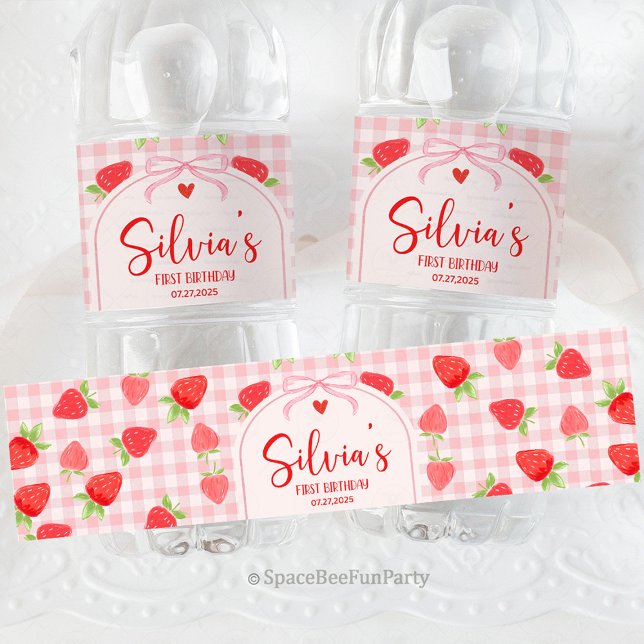 Etiqueta Para Botella De Agua Fresa de baya (berry strawberry water bottle label, strawberry water bottle label, berry party drink label, strawbe)