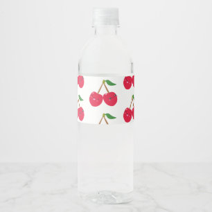 Etiqueta Para Botella De Agua Fruta de cereza kawaii sonriente feliz
