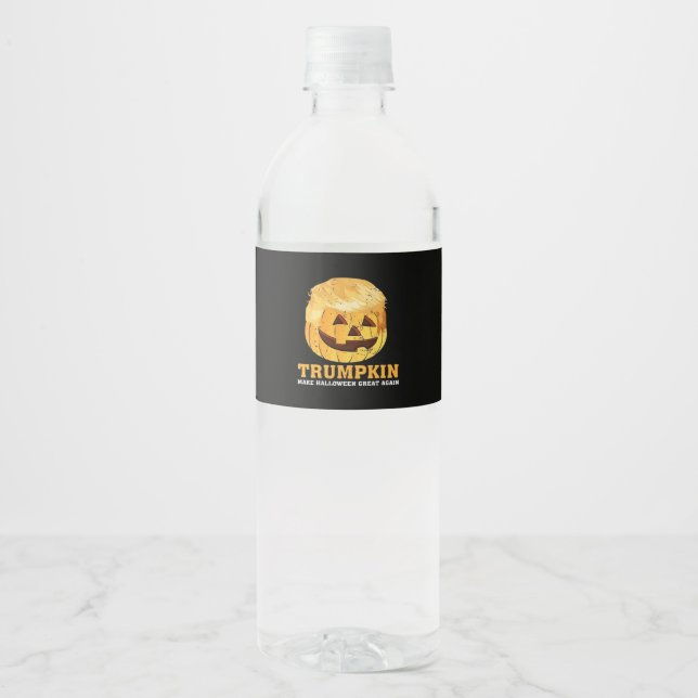 Etiqueta Para Botella De Agua Funny Calabaza Trumpkin Halloween (Anverso)