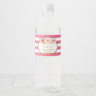 Etiqueta Para Botella De Agua Fuschia Stripes Floral Gold Botella de agua