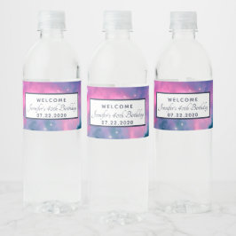 Etiqueta Para Botella De Agua Galaxia rosa y azul Nebulosa y estrellas Resumen