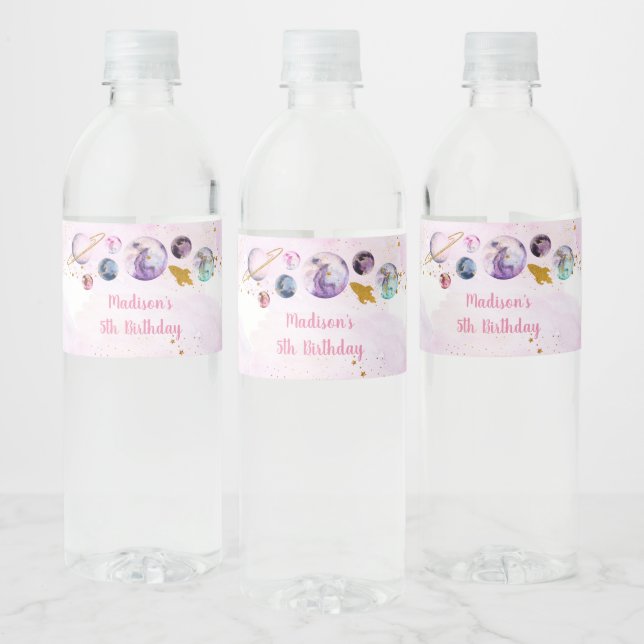 Etiqueta Para Botella De Agua Galaxy Oro rosa Espacio Ultraterrestre Cumpleaños (Botellas)