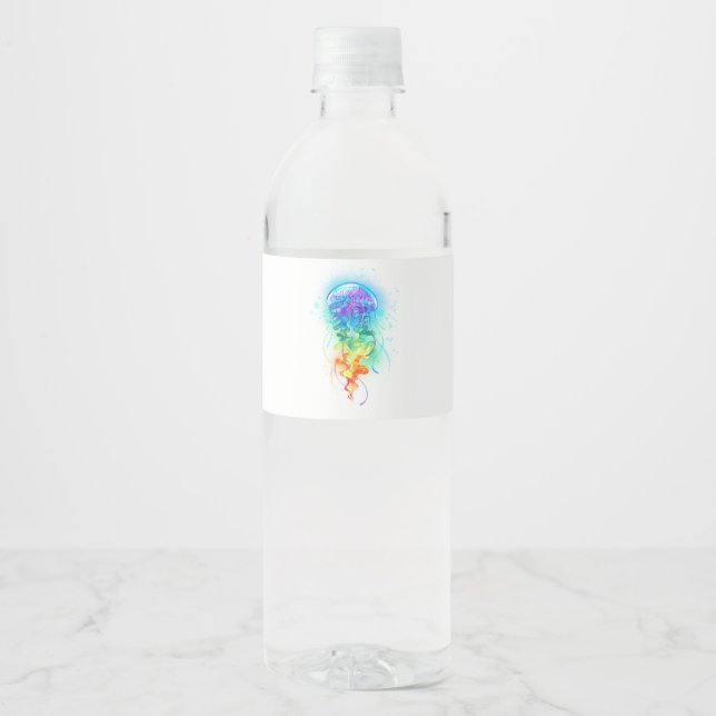 Etiqueta Para Botella De Agua Gallito arcoiris (Anverso)