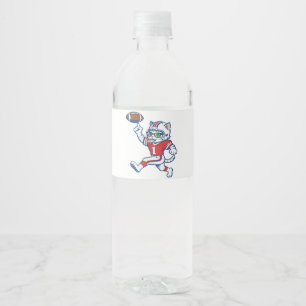 Etiqueta Para Botella De Agua Gato divertido jugador de fútbol americano