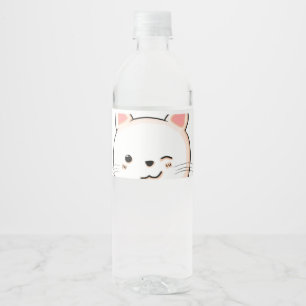 Etiqueta Para Botella De Agua Gato lindo bigotes Guiño Gato blanco Dueño de masc