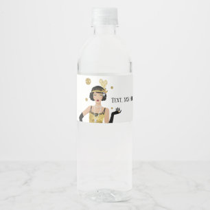 Etiqueta Para Botella De Agua Gatsby, chica de flapper de 1920, Art Deco