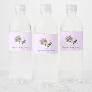 Etiqueta Para Botella De Agua Gentle Raccoon Animal Chica Baby Shower