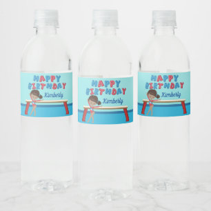 Etiqueta Para Botella De Agua Gimnasia Chica afroamericano Partido del Cumpleañ