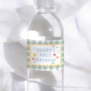 Etiqueta Para Botella De Agua Gingham Verde Colorido Cumpleaños 1