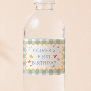 Etiqueta Para Botella De Agua Gingham Verde Colorido Cumpleaños 1