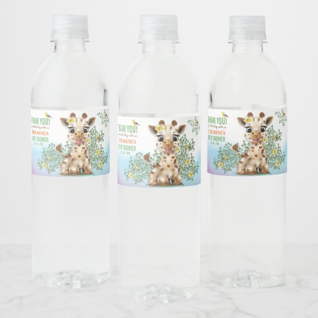 Etiqueta Para Botella De Agua Giraffe Safari (Botellas)