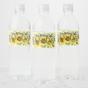 Etiqueta Para Botella De Agua Girasol azul flor silvestre boda amarillo