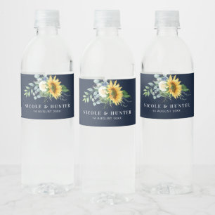 Etiqueta Para Botella De Agua girasoles color agua boda azul marino