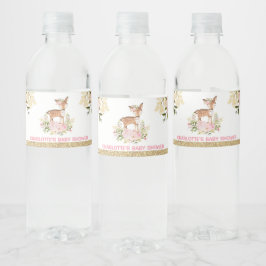 Etiqueta Para Botella De Agua Girly Woodland Deer Baby Shower Pink Floral Favor