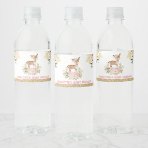 Etiqueta Para Botella De Agua Girly Woodland Deer Baby Shower Pink Floral Favor