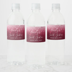Etiqueta Para Botella De Agua Glam Burgundy Sweet 16