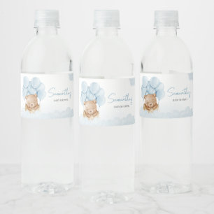 Etiqueta Para Botella De Agua Globo de aire caliente azul Teddy Bear
