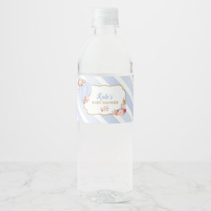 Etiqueta Para Botella De Agua Globo de aire caliente floral Baby Shower Blue Bab