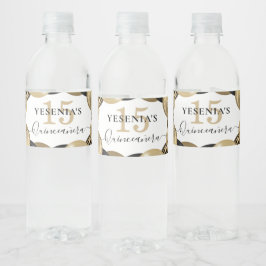 Etiqueta Para Botella De Agua Globo Quinceanera de oro negro