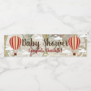 Etiqueta Para Botella De Agua Globos de aire caliente y Baby Shower de World Map