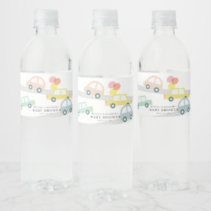 Etiqueta Para Botella De Agua Globos de coches rosados Chica blanco Baby Shower