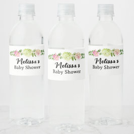 Etiqueta Para Botella De Agua Globos florales rosas de Hydrangea verde