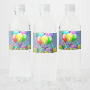 Etiqueta Para Botella De Agua Globos y Confeti