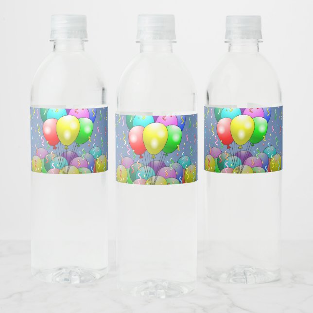 Etiqueta Para Botella De Agua Globos y Confeti (Botellas)