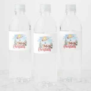 Etiqueta Para Botella De Agua Gnome lindo, hombre de nieve celebrando vacaciones