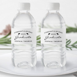 Etiqueta Para Botella De Agua Gorra de graduación de guión blanco y negro 2026