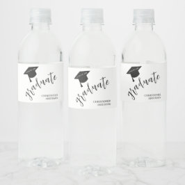 Etiqueta Para Botella De Agua Gorrito de graduación minimalista negro y blanco G