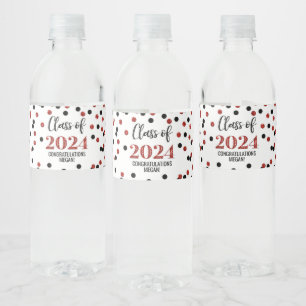 Etiqueta Para Botella De Agua Graduación de Confetti Purpurina Rojo Negro