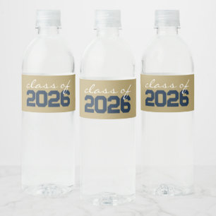 Etiqueta Para Botella De Agua Graduación de oro azul y bronce de la Marina