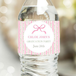 Etiqueta Para Botella De Agua Graduación Floral con Lazo Rosa