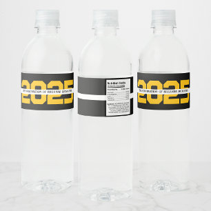 Etiqueta Para Botella De Agua Graduación Personalizada Negro y Dorado